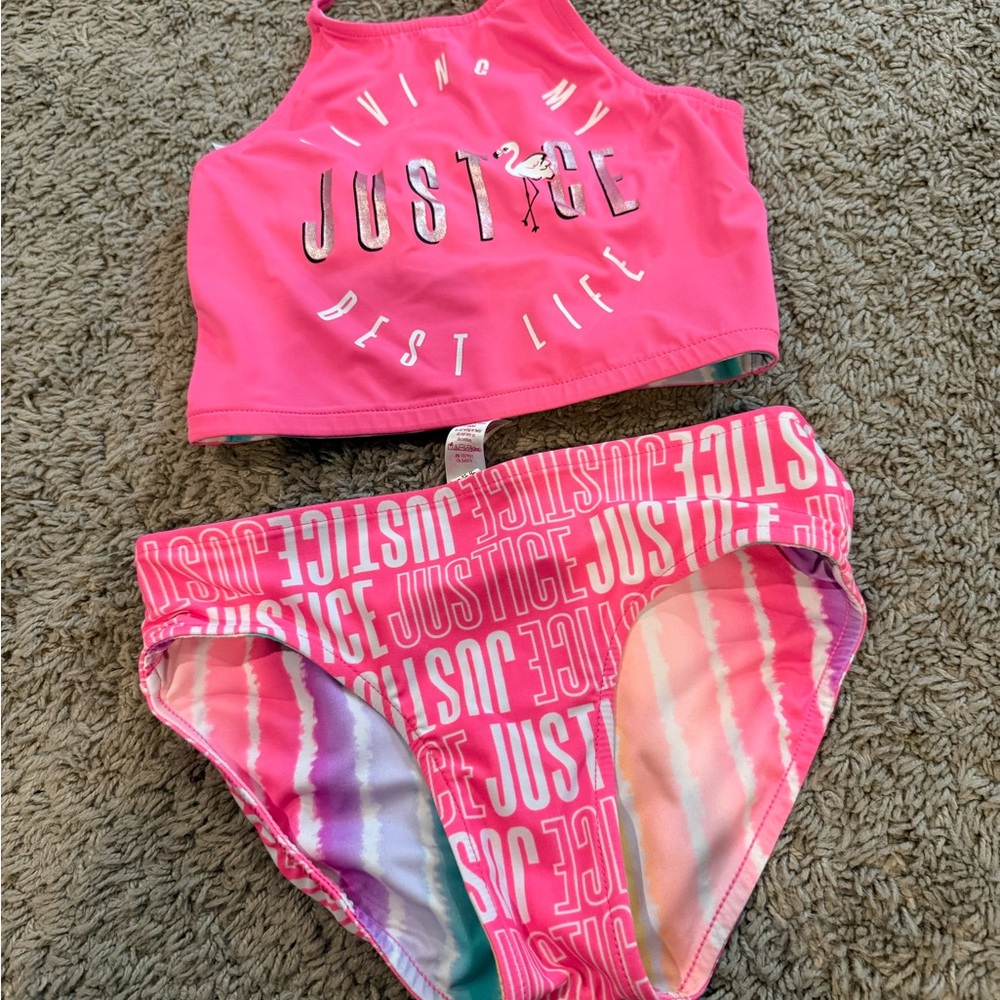 Justice Pink and Multicolor Bikini Set